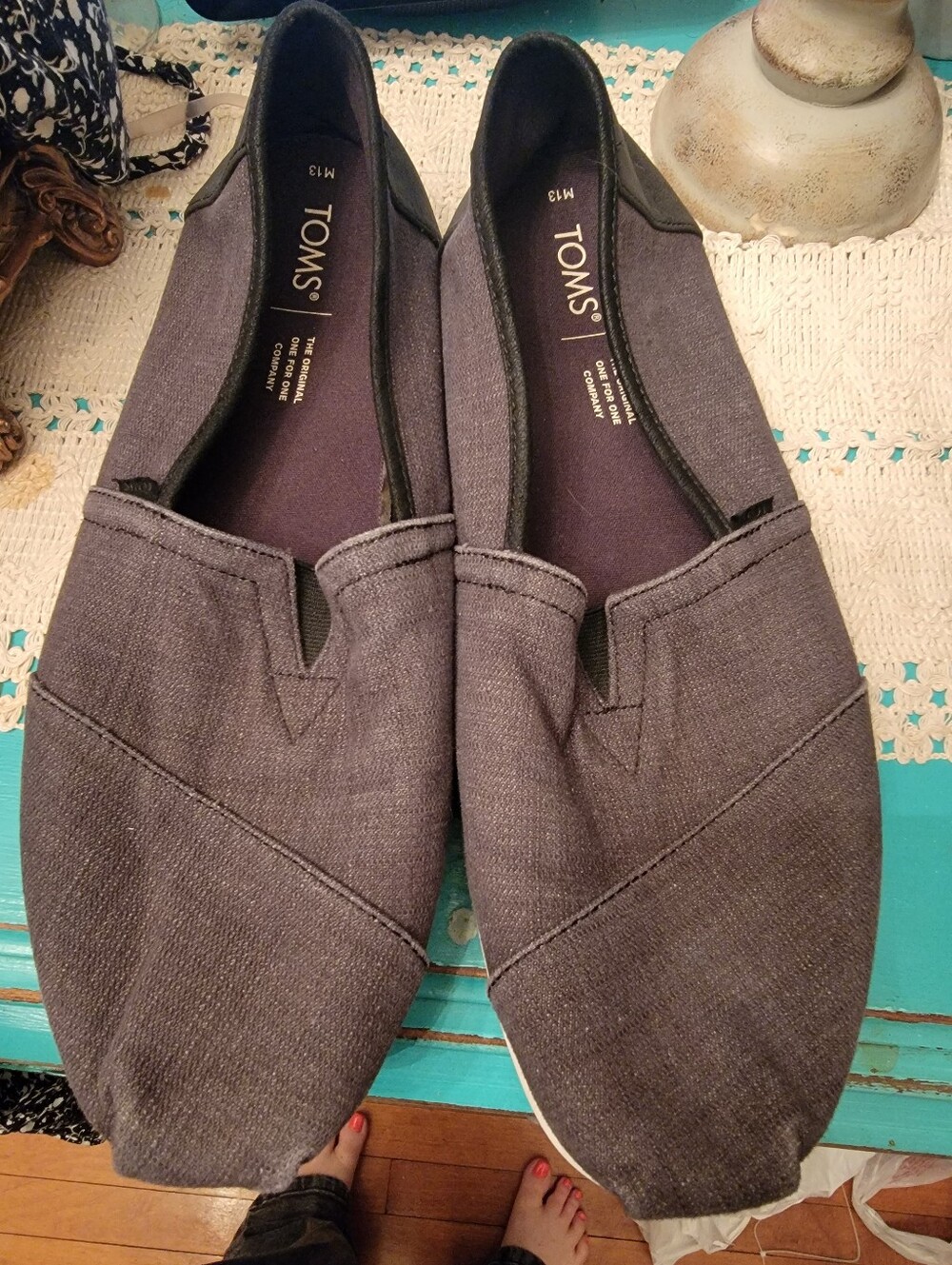 Toms Men's Charcoal Gray Canvas Slip-On Loafers Sz 13